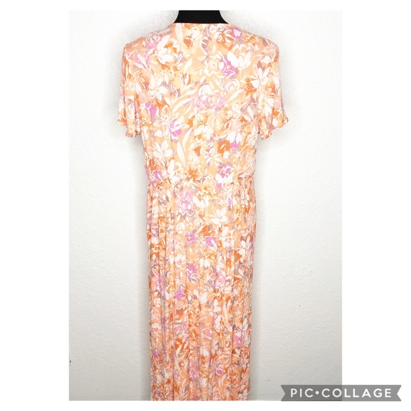 Torrid coral orange white pink floral lace up crinkle maxi dress size 1 or 1X - Picture 3 of 16